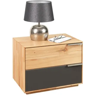Valnatura Nachtkästchen , Anthrazit, Buchefarben , Holz, Glas , Wildkernbuche , massiv , 2 Schublade(n) Schubladen , 60x45x40 cm , Soft-Close-System , Holzmöbel, Holzbetten, Nachtkästchen Holz