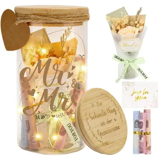Hochzeitsgeschenke Spardose für Brautpaar und Frisch Verliebte mit Trockenblumen, Anhänger und Card, Hochzeit Just Married Personalisiert Geldgeschenke Hochzeit Hochzeitskasse Spardose (Mr & Mrs)