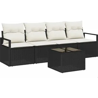vidaXL Sofa Set 5 pcs Schwarz und Creme Poly-Rattan - Schwarz
