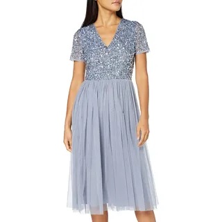 Maya Deluxe Abendkleid mit Pailletten - Cocktailkleid Damen mit V-Ausschnitt - Tüllkleid Damen mit Kurzen Ärmeln