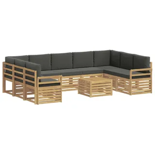 vidaXL Outdoor-Sofagarnitur 10 Stk. Weiß und Anthrazit Polyester - Braun