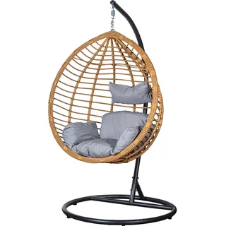 DRW Hängesessel aus künstlichem Rattan und Metall in Schwarz, 117 x 106 x 198 cm