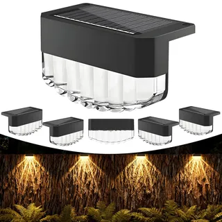 ONSTUY Solarlampen für Außen,6 Stück Solar Zaunleuchten,Warmweiß,IP65 Wasserdicht LED Solar Gartenleuchten für Terrasse,Garten,Stufen,Zaun Dekoration,Schwarz