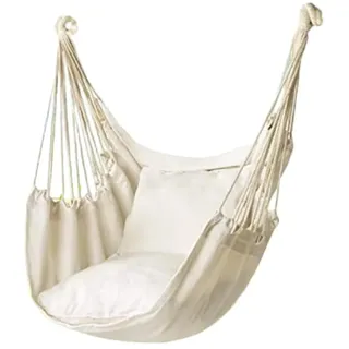 Outdoor-Freizeit-Hängesessel. Langlebiges Baumwollgewebe. Geeignet für Garten, Balkon, Schlafzimmer. Geeignet für Innen- und Außenbereich. Mit Sitzkissen, Kissen und Aufbewahrungstasche. (Weiß)