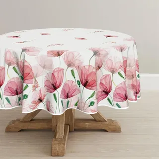 Artoid Mode Klatschmohn Blätter Frühling Tischdecke Rund 140 cm, Saisonnal Sommer Fleckschutz Tischwäsche Küche Dekoration Party Dekor