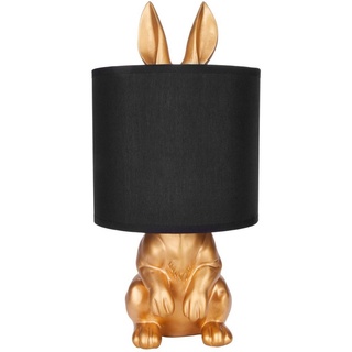 Brubaker Tisch- oder Nachttischlampe Goldener Hase - Tischleuchte mit Keramikfuß und Stoffschirm - 42 cm Höhe, Schwarz Gold