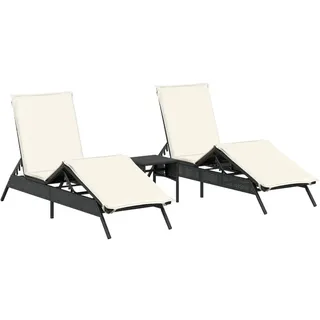 vidaXL Sonnenliegen 2 Stk. mit Tisch Schwarz Poly Rattan - Schwarz