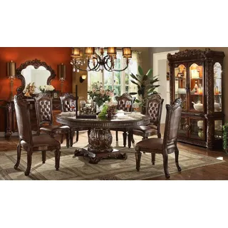 Esstisch Garnitur Tisch + 8x Stühle Stuhl Esszimmer Garnitur Rund Runder Tisch - Braun