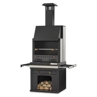 JV moebel Schwarzer Edelstahl Grillkamin modern für Garten und Terrasse schwarz