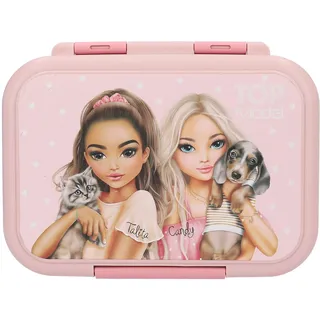 DEPESCHE 13957 TOPModel - Brotdose aus Edelstahl, in Rosa, mit Model Motiv, Hund und Katze, Lunchbox mit Trennwand und Silikondichtung