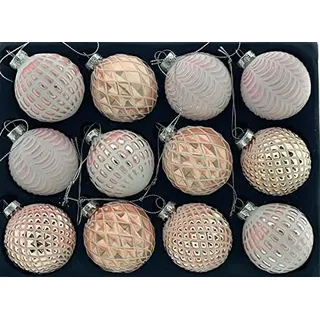 12er Set edle Luxus Glas Weihnachtskugeln Ø 6cm Weihnachtsbaum Kugeln Christbaumkugeln Weihnachts-Deko Christbaum-Schmuck (Sortiment N)