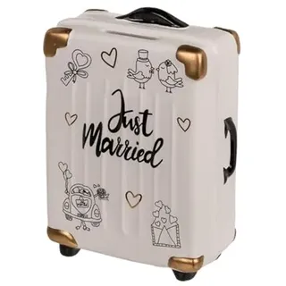 BLUECHOLON Keramik-Spardose Hochzeit Just Married mit Deckel, Weiß/Rosa, für Neuvermählte, Paare und Hochzeitsgäste