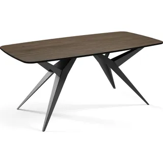 WFL Group Esstisch Trax ausziehbar rechteckig oval, Walnuss Braun 180-260/90/76 , Walnussfarben , Metall , Nachbildung , Oval,Oval , 256x76x90 cm , Esszimmer, Esstische