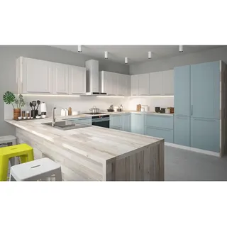 Feldmann-Küchen Winkelküche U-Form 220 x 207 cm blau-weiß