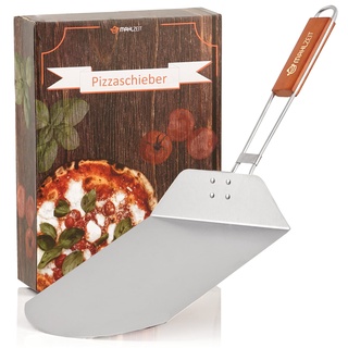 Mahlzeit Edelstahl Pizzaschieber mit Bambus Griff | 25,5 x 30,5 cm | Pizzaschaufel für Pizzaofen | Pizzawender zum Backen | Schieber, Grillzubehör, Schaufel, Pizzapaddel, Klappgriff