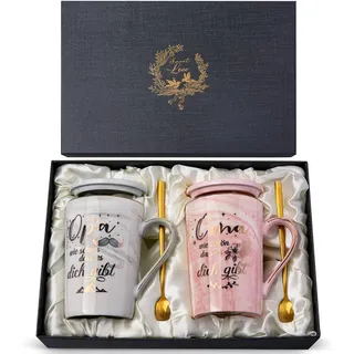 Doublewhale Oma und Opa Geschenk, Geschenke für Großeltern, Ihr Werdet Oma und Opa Geschenke, Geschenk zum Weihnachten Hochzeitstag Geburtstag Muttertag Vatertag, 14Oz Rosa und Grau Keramikbecher