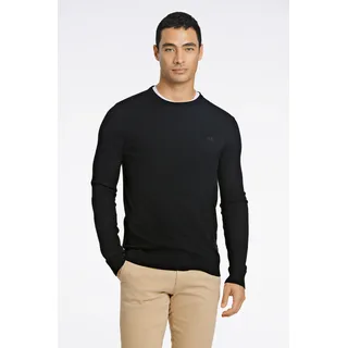 Strickpullover LINDBERGH, Herren, Gr. XL, schwarz, Strick, Obermaterial: 80% Viskose, 20% Nylon, bestickt, unifarben, slim fit hüftbedeckend, Rundhals, Bündchen, Pullover Strickpullover, mit Logo-Stickerei