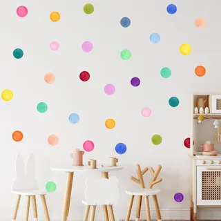 GRAZDesign Kreise Set für Kinderzimmer 64 Stück Abnehmbare Punkte Sticker – DIY Dekoration für Wände und Möbel Aufkleber Sticker Punkte Dots Klebepunkte Tupfen (Bunt, 57x57cm)
