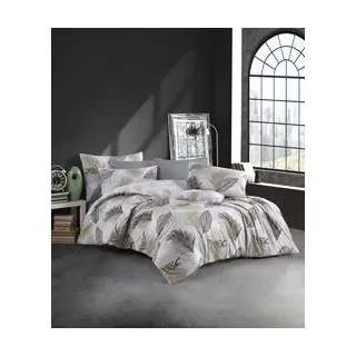 Renforce Wende Bettwäsche beige Blätter 135 x 200 cm 80 x 80 cm