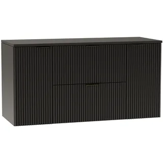 WENA Waschtischunterschrank (2sh/2t) 120 cm, geriffelte Fronten, Griffe aus Metall in der Farbe Gold (Farbe: Schwarz) - Schwarz