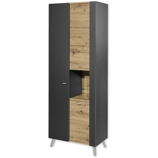 LINE Badezimmer Hochschrank in Anthrazit, Artisan Eiche Optik - Badezimmerschrank Bad Schrank mit viel Stauraum - 69 x 190 x 39,5 cm (B/H/T)