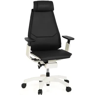 hjh OFFICE 652863 Profi Bürostuhl GENIDIA PRO Leder Schwarz/Weiß Hochwertiger Bürosessel, individuell einstellbar, ergonomisch
