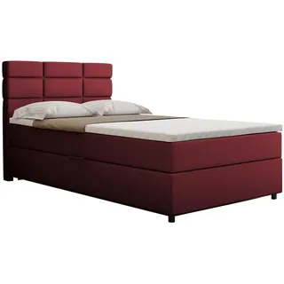 Homesy Boxspringbett 120x200, mit Bettkasten, rot matratze und Topper, Einzelbett, Reve Panda Möbel - Rot