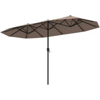 FANTASK Sonnenschirm, 380 x 200 cm, Groß Doppelsonnenschirm mit Kurbel, UV Schutz, XXL Terrassenschirm, Marktschirm für Garten, Terrasse & Pool (Braun)