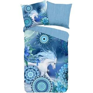 Muller Textil Wendebettwäsche Mandala Blau 135 x 200 cm + 80 x 80 cm