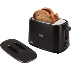 Jata TT631 Schwarzer Toaster mit Schutzkappe und zwei extra breiten Schlitzen, mit elektronischem Roastschalter, 6 Positionen, Körper kalt, Krümelauffang, Schwarz