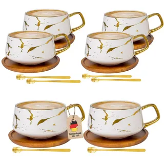 Intirilife Kaffeetasse Marmor Design 200 ml mit Untersetzer (6-tlg.) , Keramik , 12-teilig , 0.2 L , 13x6.3x13 cm , leicht zu reinigen , Geschirr, Tassen, Tassen Sets