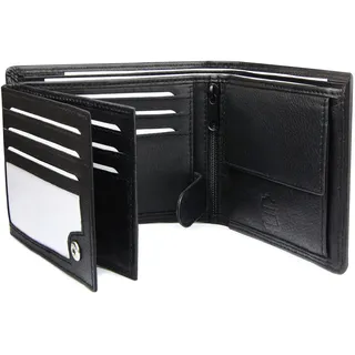 Frentree® Herren Geldbörse aus Nappa Leder mit RFID Schutz, 12 Kartenfächer, Querformat Portemonnaie, Schwarz