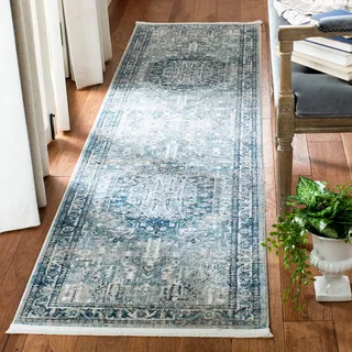 SAFAVIEH Traditionell Teppich für Wohnzimmer, Esszimmer, Schlafzimmer - Victoria Collection, Kurzer Flor, Blau und Grau, 66 X 244 cm