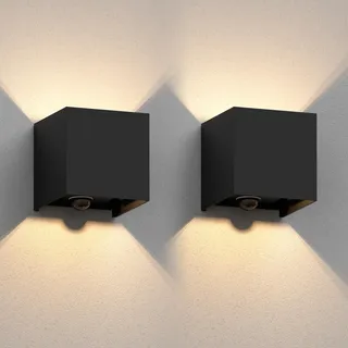 ledscom.de 2 Stück Wandleuchte CUBEL für außen, IP65, Up-/Downlight, Bewegungsmelder, schwarz matt, quadratisch, 1x G9 max. 10W