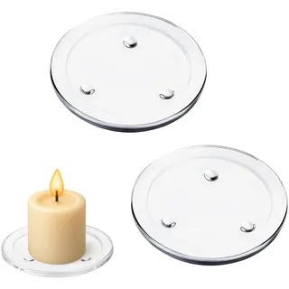 TMZELOA Kerzenteller 2er Set – Kerzenhalter Glas, Kerzenuntersetzer, Glasteller, Transparent Glas – Runder Glasteller für Duftkerzen Untersetzer, Wohnzimmer Tischdeko und Hochzeit Dekoration