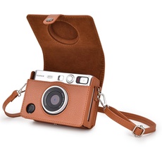 Rieibi Mini EVO Kameratasche, Vintage PU Leder Hülle Schutzhülle für Fujifilm Instax Mini EVO Sofortbildkamera mit abnehmbarem Schultergurt