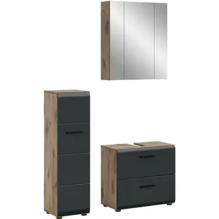xonox.home – 3 TLG. Badezimmerkombination Ice 105x185x30 cm in Korpus Nox Oak Nachbildung und Front schwarz matt – Hochwertige Badmöbel-Kombi – modern, pflegeleicht & edel