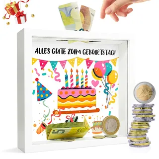 Geburtstagsgeschenk Lustige Geldgeschenk Verpackung - Geldgeschenke Geburtstag 3D Bilderrahmen Zum Befüllen Sparschwein Spardose Sparbox Sparbuch aus Holz Wunscherfüller Geldkarte Geschenk