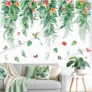 wondever Wandtattoo Tropische Palme Blätter Wandaufkleber Blumen Hängende Pflanzen Grün Wandsticker Wanddeko für Wohnzimmer Schlafzimmer Sofa Hintergrund