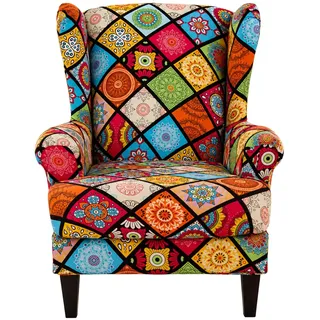 Highdi 2 Teilig Ohrensessel Überzug, Sessel-Überwürfe Ohrensessel Schonbezüge Bezug Sesselhusse Elastisch Stretch Tiger Stuhlbezug mit Armlehne Hohe Rückenlehne Universal (Mandala)