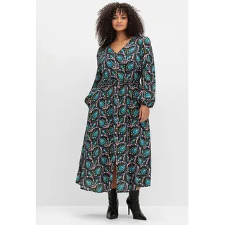 Maxikleid SHEEGO BY JOE BROWNS "Kleid", Damen, Gr. 46, Normalgrößen, schwarz (schwarz, gemustert), 100% Viskose, gemustert, lang, V-Ausschnitt, Kleider Maxikleid