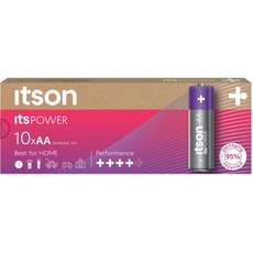 ITSON, Batterien AA, 10 Stück, 1.5V, Alkaline Batterien, für Uhren, Taschenlampen, Fernbedienungen, umweltfreundliche Verpackung 95% recycelt