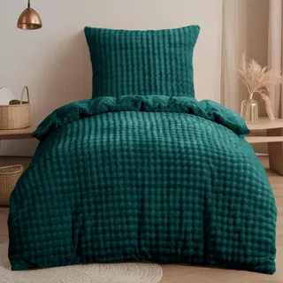 RUIKASI Winter Plüsch Bettwäsche 135x200 2teilig Grün - WarmeKuschelig Weich Flauschige Flanell Fleece Bettwäsche Luxus Wende Bettbezug mit Reißverschluss und 1 Kissenbezug 80x80cm