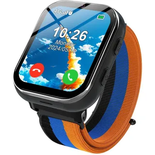 PTHTECHUS Smartwatch Kinder 4G, Kinderuhr Telefon mit Anruffunktion, mehrere Desktop-Stile zur Auswahl, Zwei-Wege-Anrufe, Kamera, MP3, SOS, Lernkarte, Geschenk für Jungen Mädchen (Schwarz)