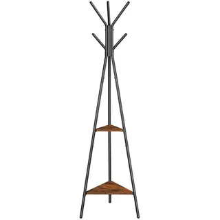 Boxxx Garderobenständer , Braun, Schwarz , Metall, Holzwerkstoff , Vintage , 49x179x49 cm , Hutablage, standfeste Füße, Jackenhalter , Garderobe, Garderobenständer