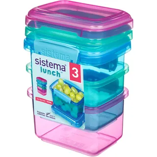 Sistema Lunchbox Frischhaltedose | 400 ml | kleine Snack-Boxen | BPA-freier Kunststoff | gemischte Farben (Rosa/Blau/Grün) | 3 Stück