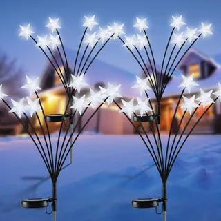 Fohil Solarlampen für Außen - 4er Set 32LED Solar Weihnachtsbaum mit Stern, Wasserdichte Außenbeleuchtung für Garten, Balkon, Weg, Hof, Terrasse, Winter