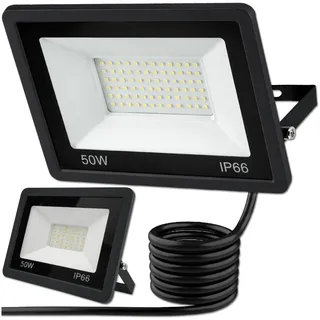 KRUMAD LED Strahler Außen, Aussenlampe, Aussenleuchte für Garten, Terrasse | 20,4 x 16 cm, 50W, IP66 Wasserdicht, 180° Verstellbar, mit Dämmerungssensor, Energieeffizient, Robuste Konstruktion, Schwarz