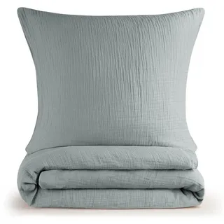 Blumtal Musselin Bettwäsche 135x200 cm + 80x80 cm - Oeko-TEX zert. Bettwäsche Musselin aus 100% Baumwolle - extra weiches Bettwäsche-Set waschbar bei 40 °C - Sommerbettwäsche Blau