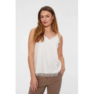 Spitzentop FREEQUENT "FQBICCO-ST", Damen, Gr. M, weiß (off, weiß), Jersey, Obermaterial: 95% Polyester, 5% Elasthan, unifarben, bequem hüftbedeckend, V-Ausschnitt, Tops Spitzentop, mit Spaghetti-Trägern